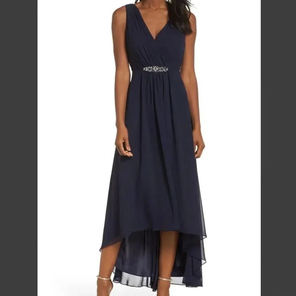 Eliza J Anthropology Navy Dress Size 4 High Low Chiffon (h1)